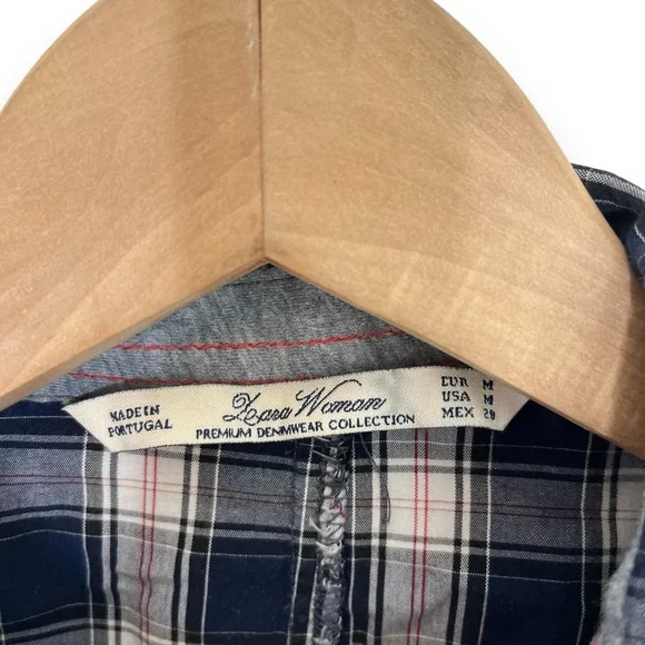 Zara Woman Blue Red Plaid Check Long Sleeve Button Down A-Line Dress Medium - Picture 6 of 7